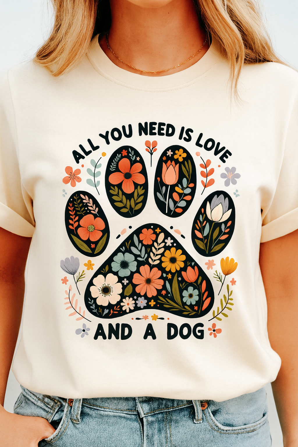 All You Need is Love and a Dog - Floral Paw Print