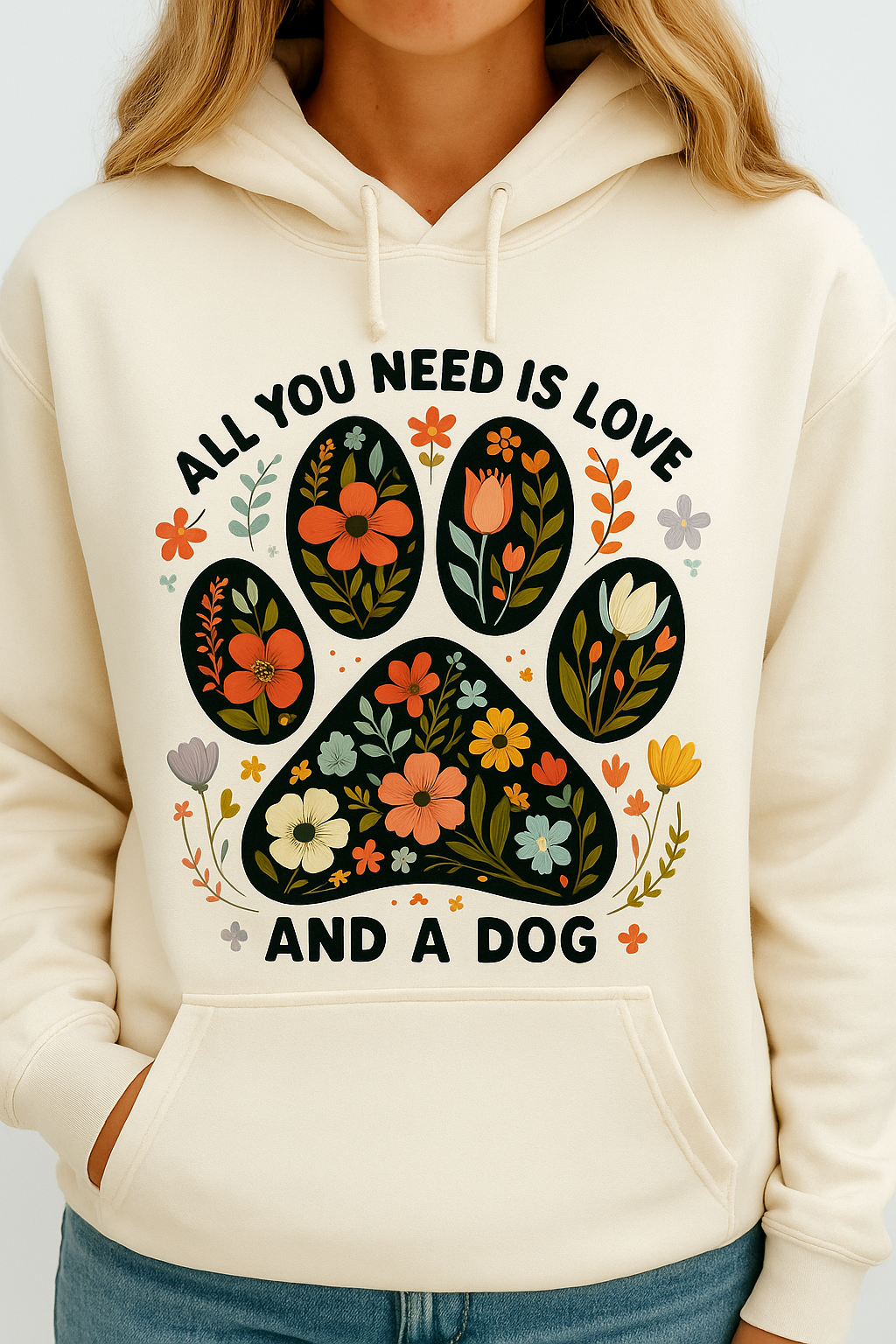 All You Need is Love and a Dog - Floral Paw Print