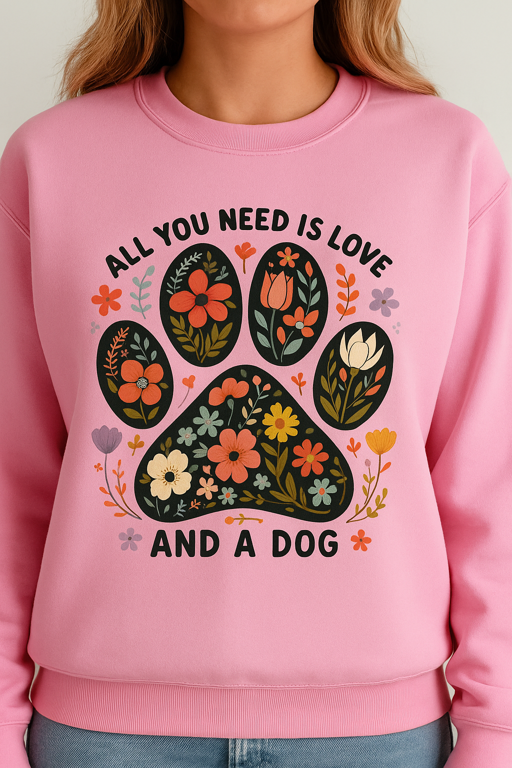 All You Need is Love and a Dog - Floral Paw Print