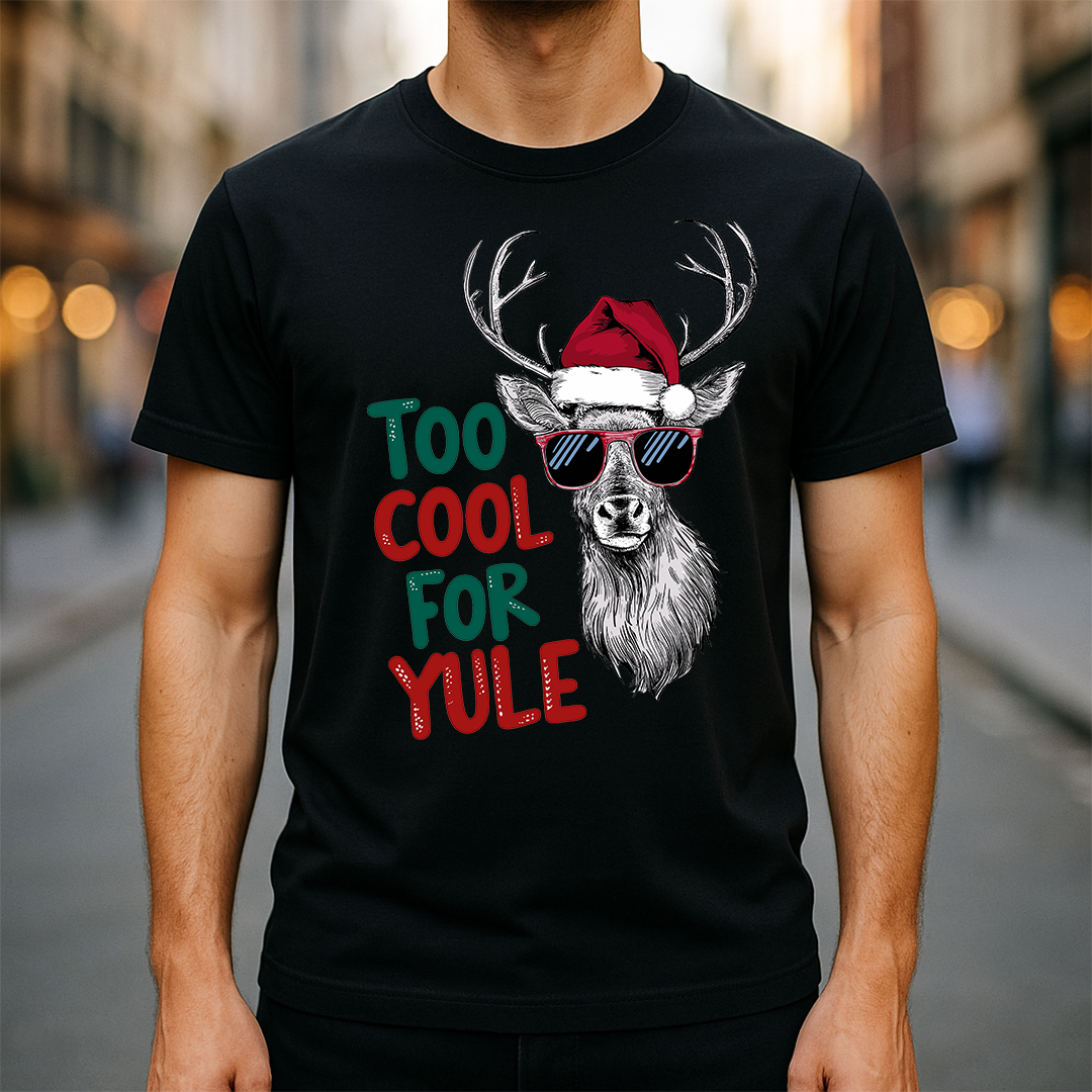 Too Cool for Yule Reindeer Tee”